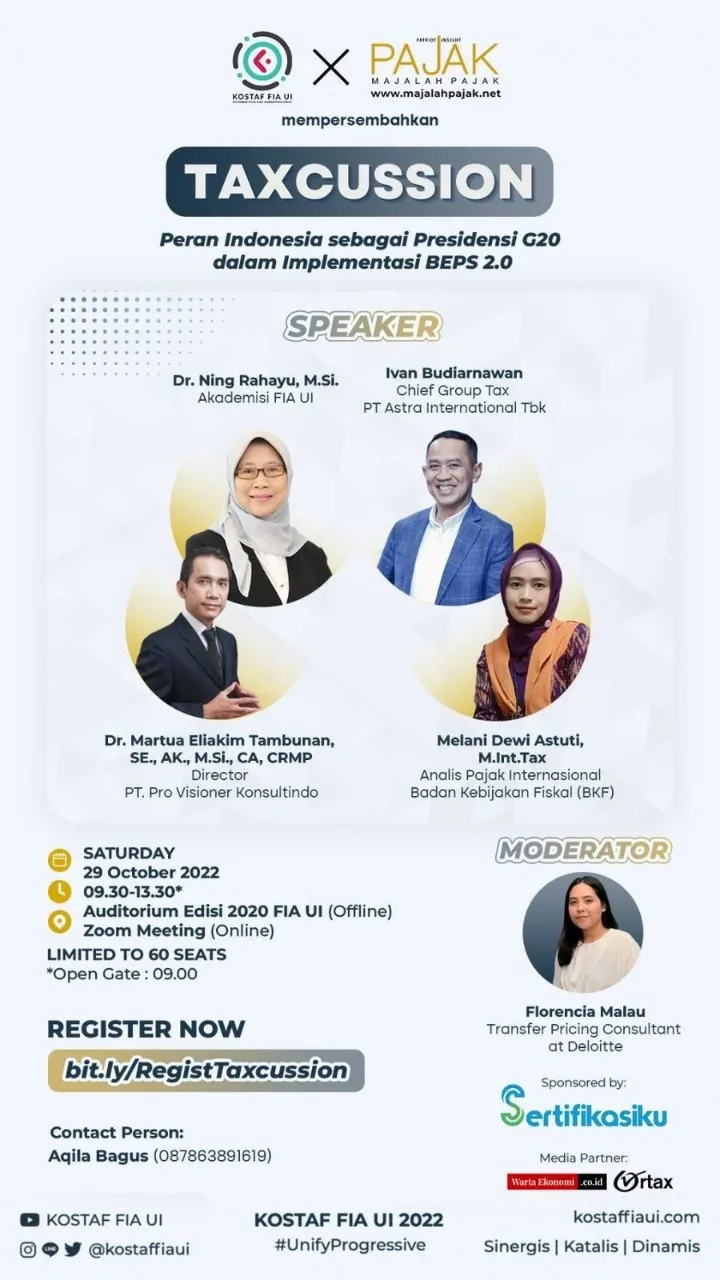 FIA UI Adakan Seminar Bertajuk Peran Indonesia sebagai Presidensi G20 dalam Implementasi BEPS 2.0