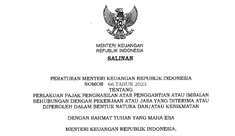 PMK 66 2023 Terbit! Pemberi Kerja Potong Pajak Natura Mulai Juli 2023