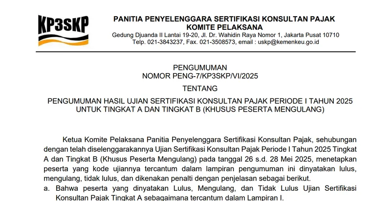 Panitia Umumkan Hasil USKP Periode I 2025