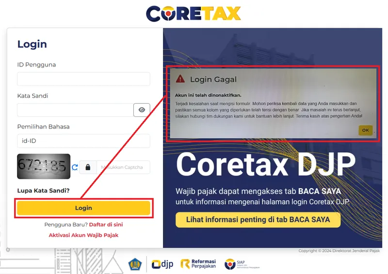 Muncul Notifikasi Akun Dinonaktifkan Saat Login Coretax? Begini Solusinya