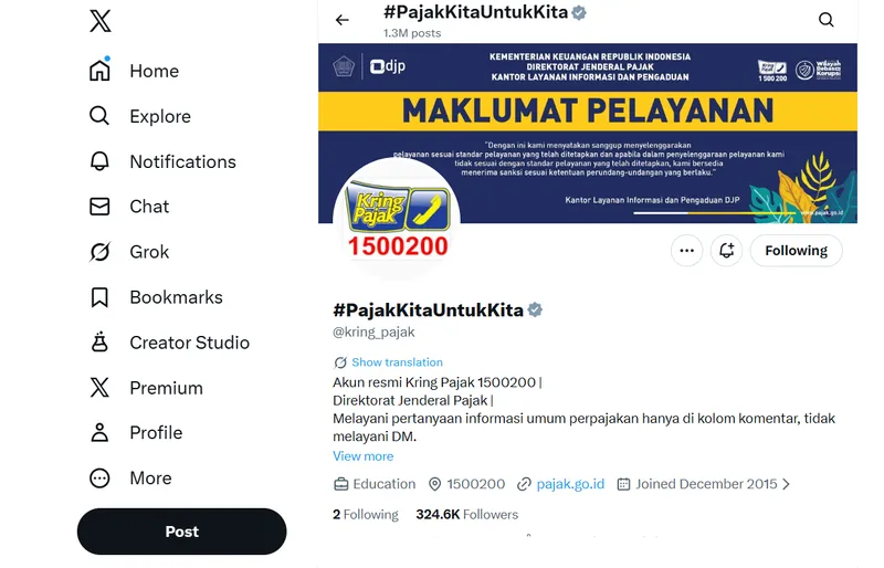 Selesai Pemeliharaan, Akun X Kring Pajak Kembali Layani Tanya Jawab