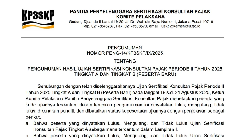 Hasil USKP Periode II 2025 Diumumkan, Mayoritas Peserta Dinyatakan Mengulang