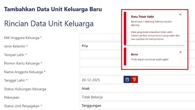 Cara Mengatasi Error Saat Menambah Anggota Keluarga di Coretax